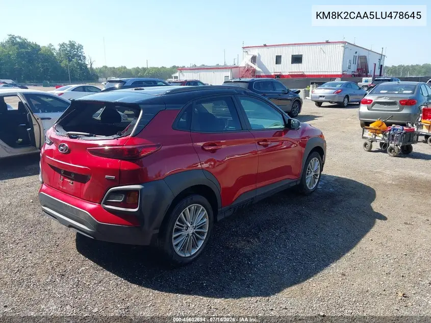 2020 Hyundai Kona Sel VIN: KM8K2CAA5LU478645 Lot: 45602694