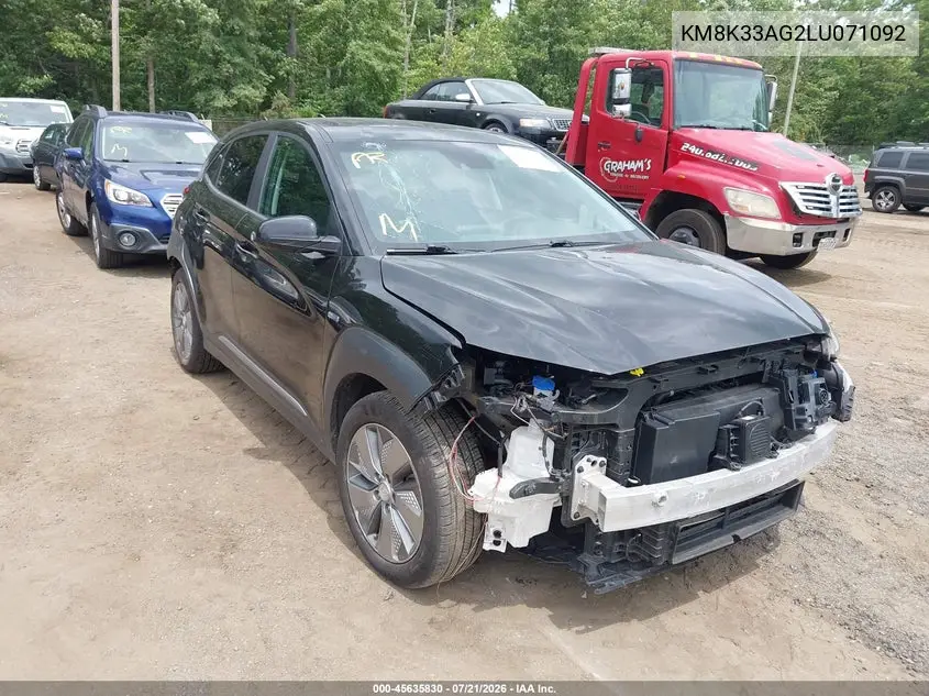 2020 Hyundai Kona Electric Limited VIN: KM8K33AG2LU071092 Lot: 45635830