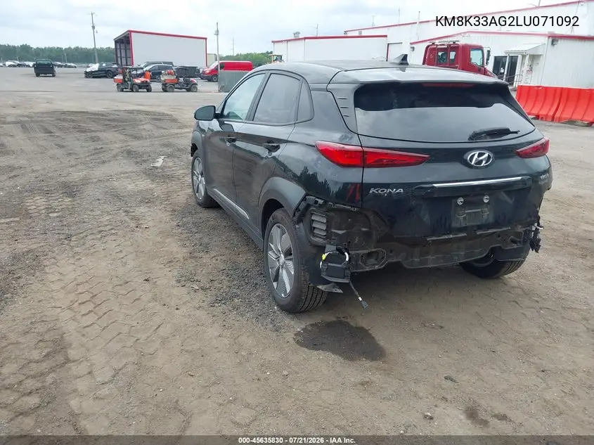 2020 Hyundai Kona Electric Limited VIN: KM8K33AG2LU071092 Lot: 45635830