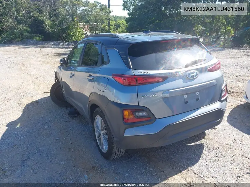 2020 Hyundai Kona Sel VIN: KM8K22AA1LU431560 Lot: 45660030