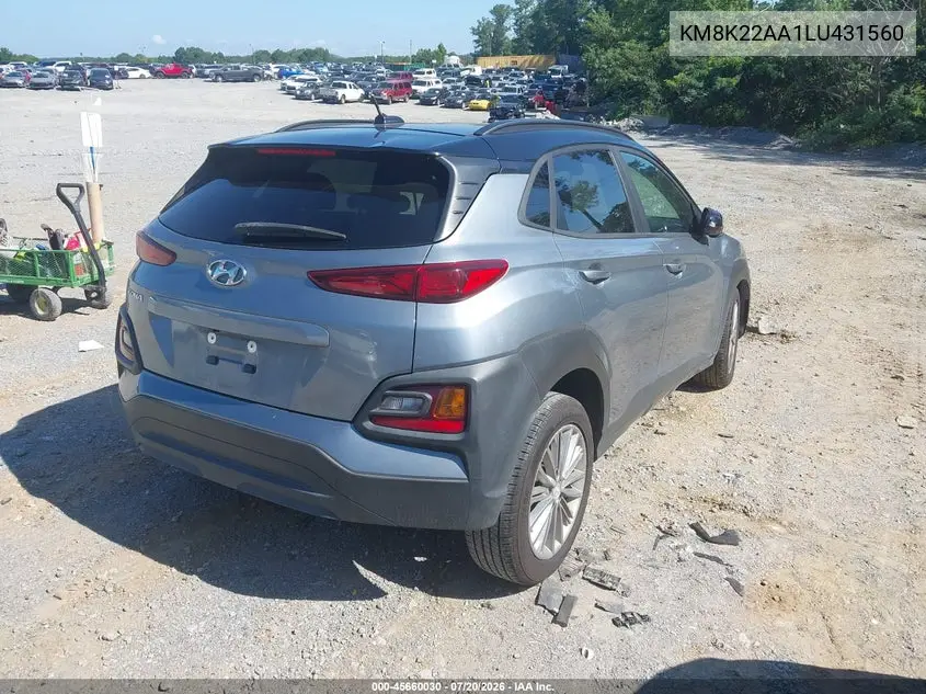 2020 Hyundai Kona Sel VIN: KM8K22AA1LU431560 Lot: 45660030