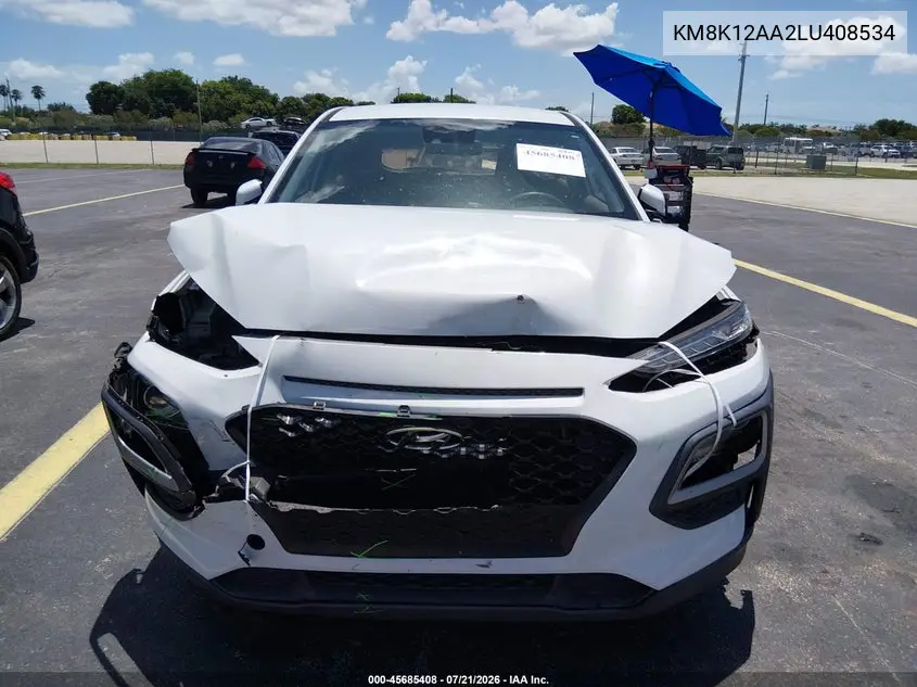 2020 Hyundai Kona Se VIN: KM8K12AA2LU408534 Lot: 45685408
