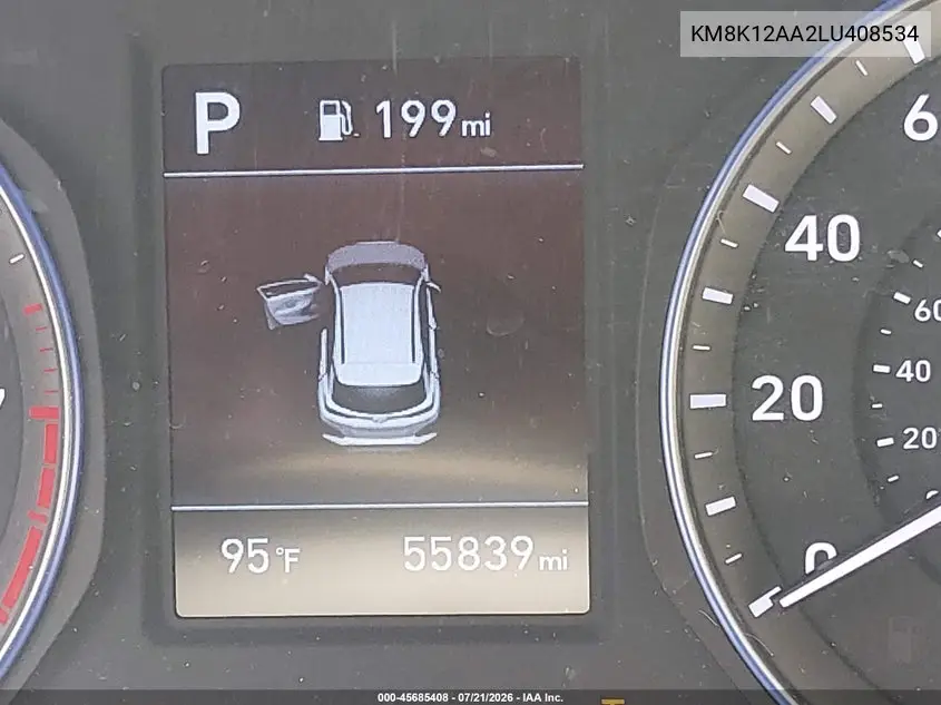 2020 Hyundai Kona Se VIN: KM8K12AA2LU408534 Lot: 45685408