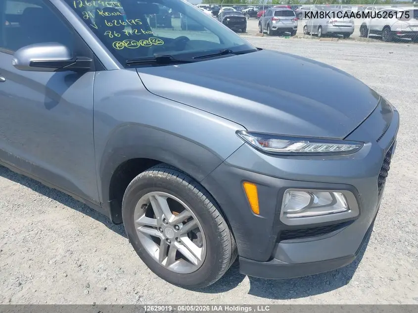 2021 Hyundai Kona Se VIN: KM8K1CAA6MU626175 Lot: 12629019