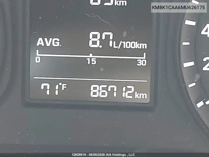 2021 Hyundai Kona Se VIN: KM8K1CAA6MU626175 Lot: 12629019