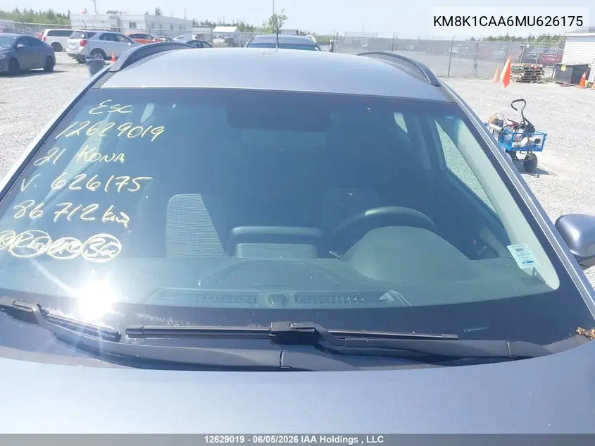 2021 Hyundai Kona Se VIN: KM8K1CAA6MU626175 Lot: 12629019
