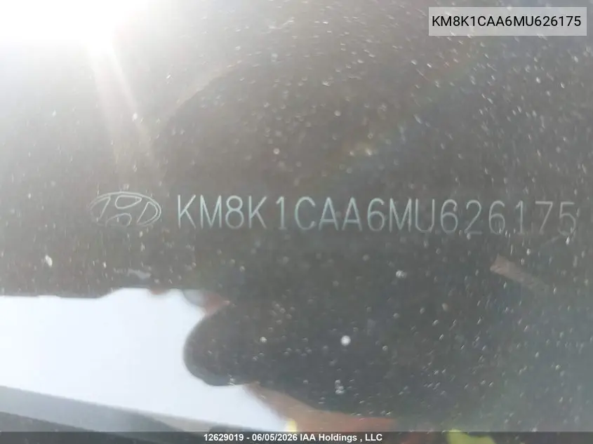 2021 Hyundai Kona Se VIN: KM8K1CAA6MU626175 Lot: 12629019