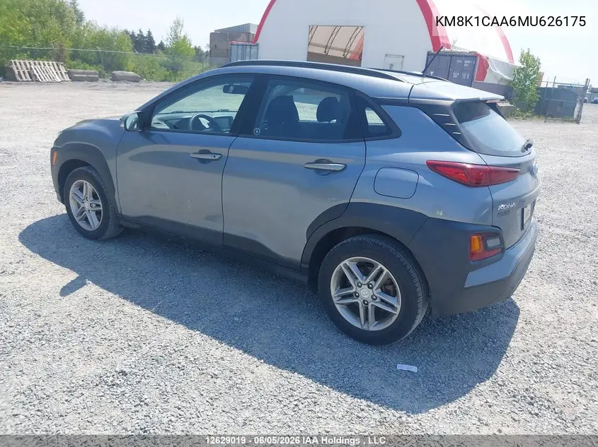 2021 Hyundai Kona Se VIN: KM8K1CAA6MU626175 Lot: 12629019