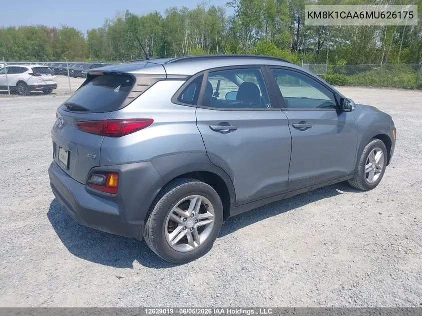 2021 Hyundai Kona Se VIN: KM8K1CAA6MU626175 Lot: 12629019