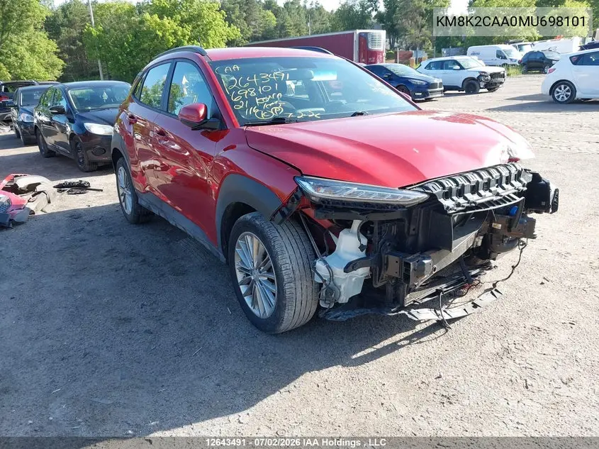 2021 Hyundai Kona Sel VIN: KM8K2CAA0MU698101 Lot: 12643491