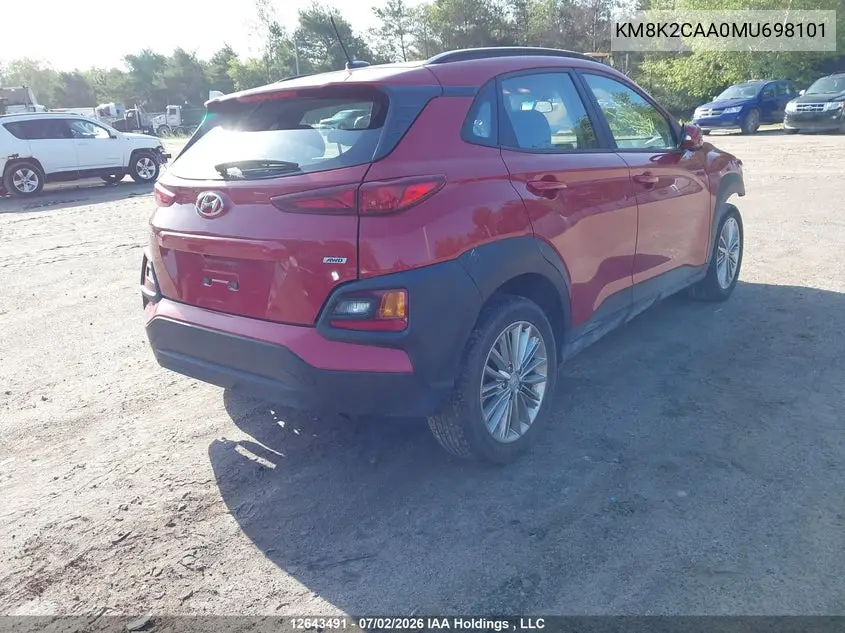 2021 Hyundai Kona Sel VIN: KM8K2CAA0MU698101 Lot: 12643491