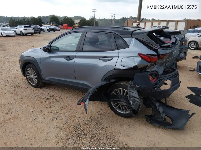 2021 Hyundai Kona Sel VIN: KM8K22AA1MU615575 Lot: 45341445