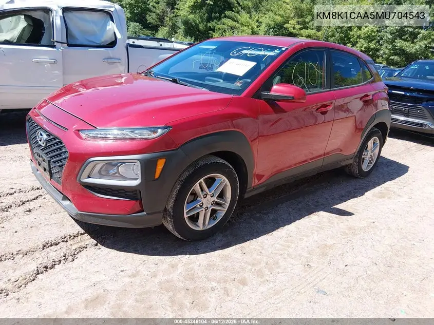 2021 Hyundai Kona Se VIN: KM8K1CAA5MU704543 Lot: 45346104