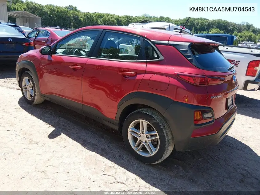 2021 Hyundai Kona Se VIN: KM8K1CAA5MU704543 Lot: 45346104