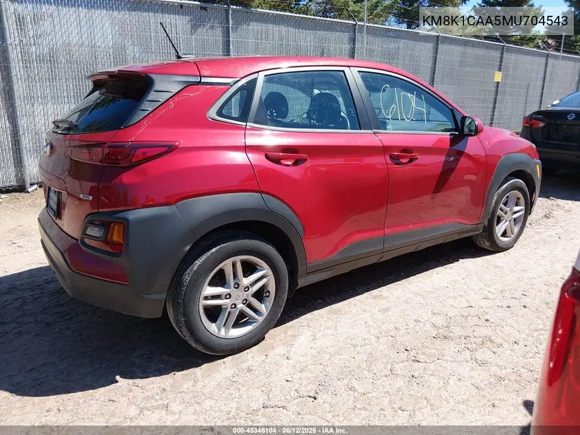 2021 Hyundai Kona Se VIN: KM8K1CAA5MU704543 Lot: 45346104