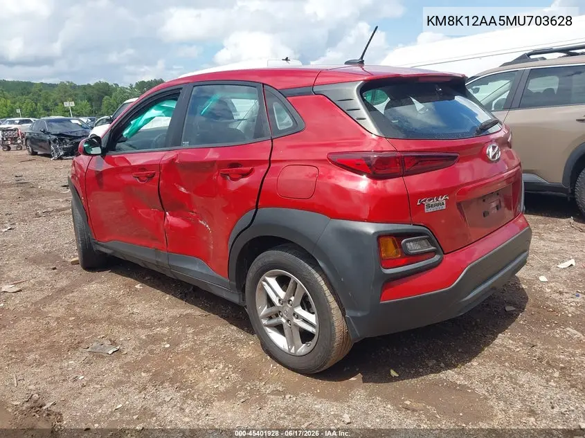 2021 Hyundai Kona Se VIN: KM8K12AA5MU703628 Lot: 45401928