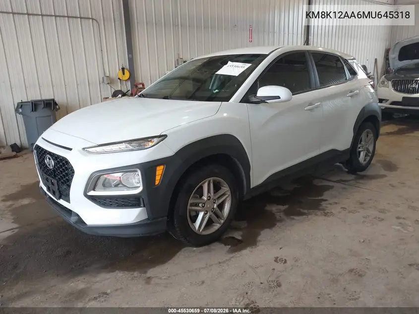 2021 Hyundai Kona Se VIN: KM8K12AA6MU645318 Lot: 45530659