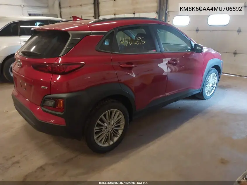 2021 Hyundai Kona Sel Plus VIN: KM8K6CAA4MU706592 Lot: 45616695