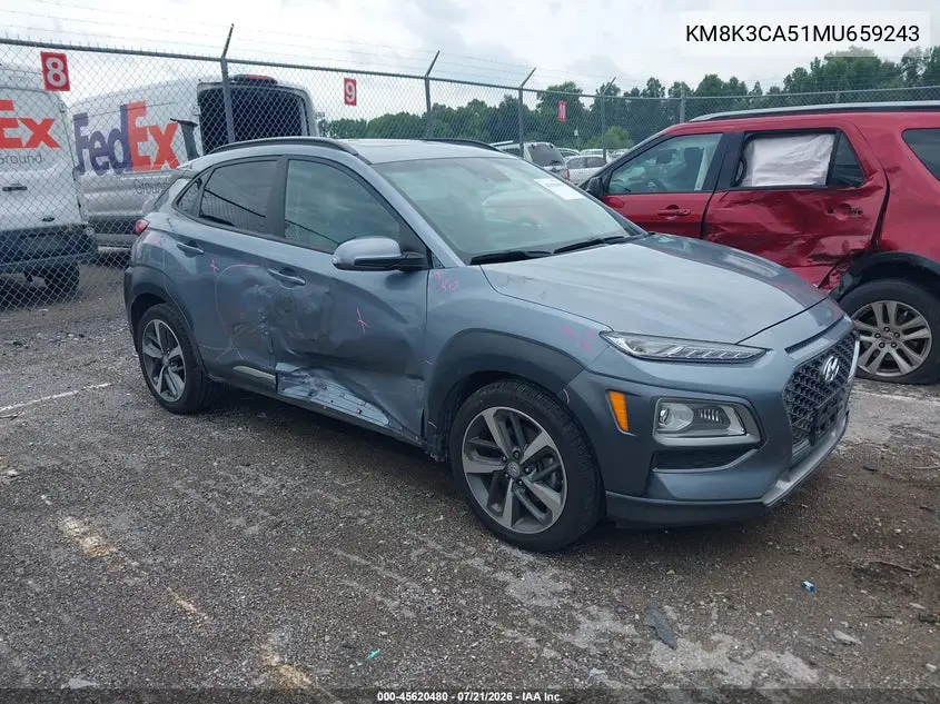 2021 Hyundai Kona Limited VIN: KM8K3CA51MU659243 Lot: 45620480
