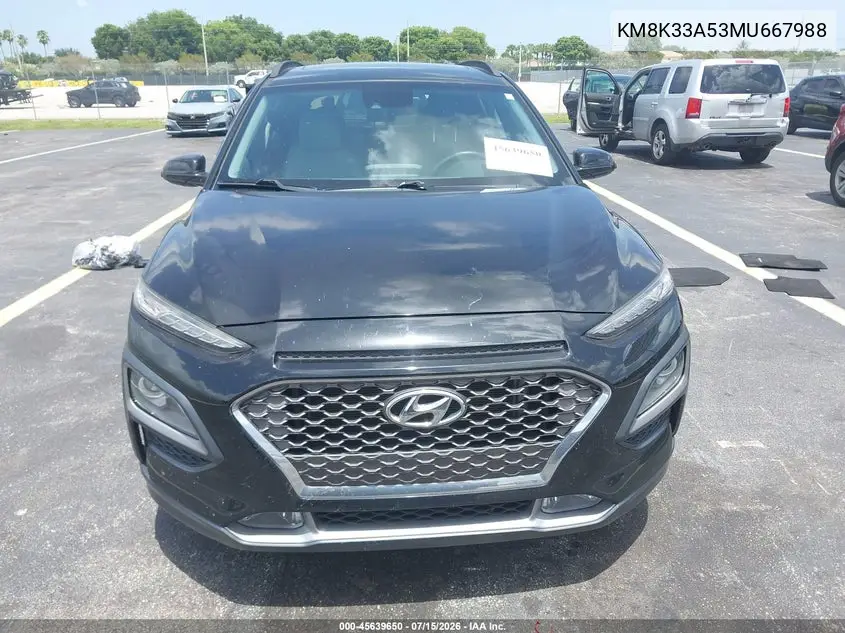 2021 Hyundai Kona Limited VIN: KM8K33A53MU667988 Lot: 45639650