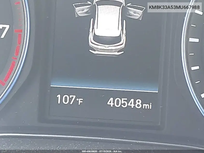 2021 Hyundai Kona Limited VIN: KM8K33A53MU667988 Lot: 45639650