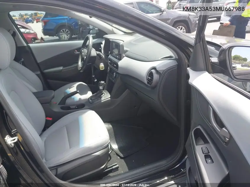 2021 Hyundai Kona Limited VIN: KM8K33A53MU667988 Lot: 45639650