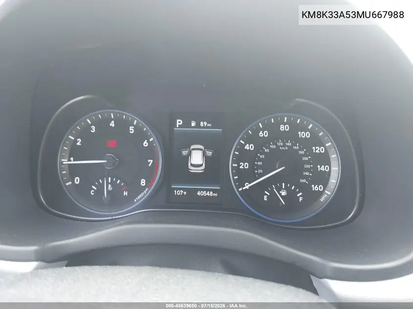 2021 Hyundai Kona Limited VIN: KM8K33A53MU667988 Lot: 45639650