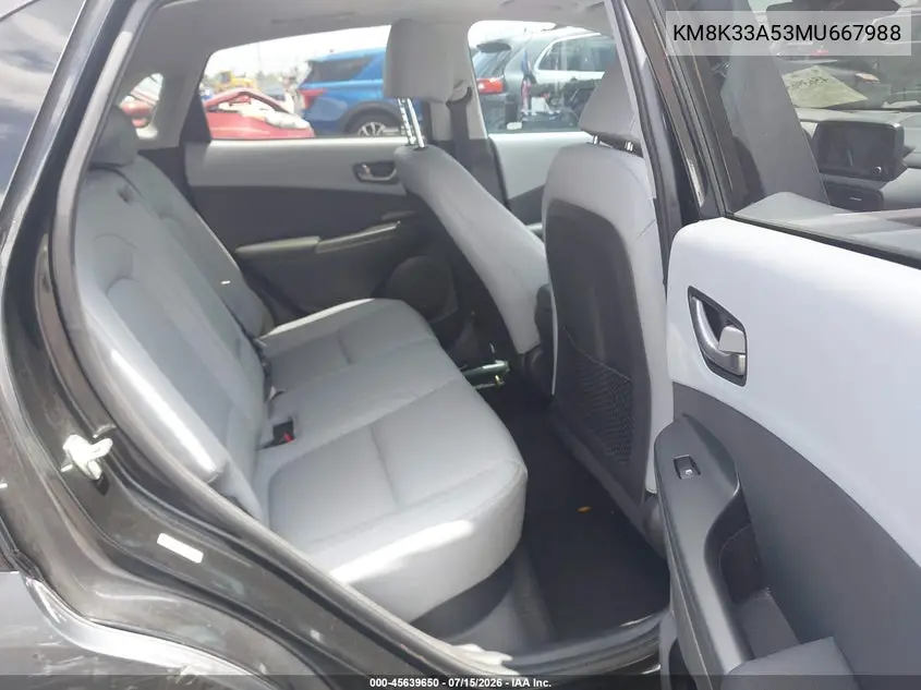 2021 Hyundai Kona Limited VIN: KM8K33A53MU667988 Lot: 45639650