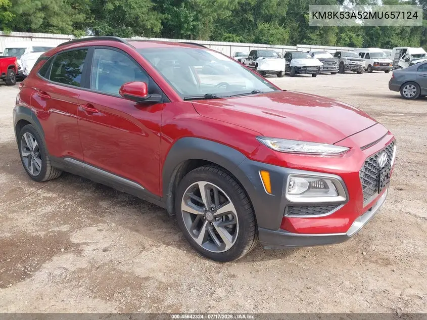 2021 Hyundai Kona Ultimate VIN: KM8K53A52MU657124 Lot: 45642324