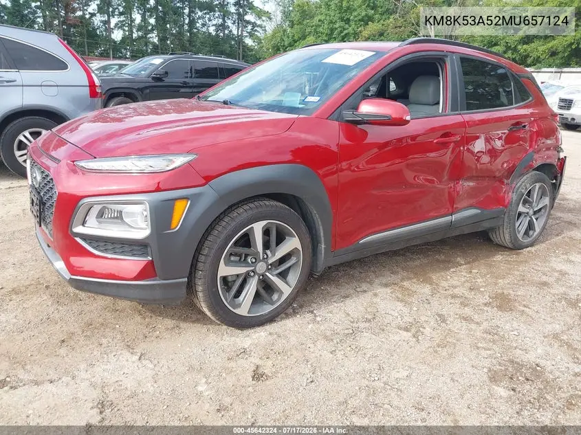 2021 Hyundai Kona Ultimate VIN: KM8K53A52MU657124 Lot: 45642324