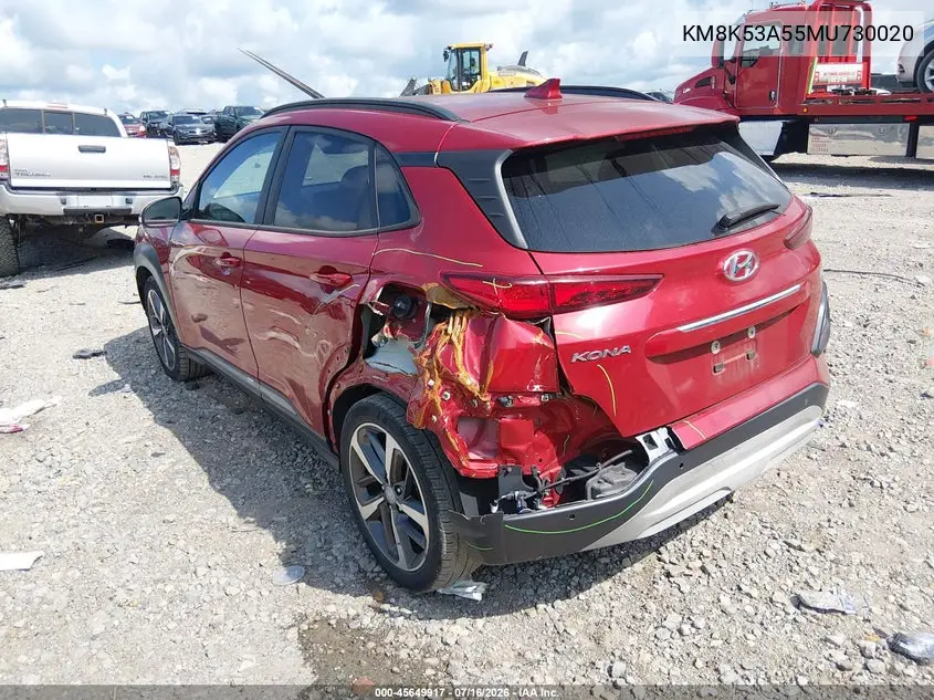 2021 Hyundai Kona Ultimate VIN: KM8K53A55MU730020 Lot: 45649917