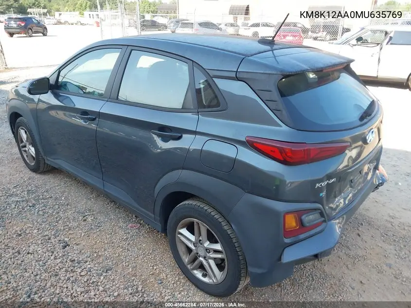 2021 Hyundai Kona Se VIN: KM8K12AA0MU635769 Lot: 45662284