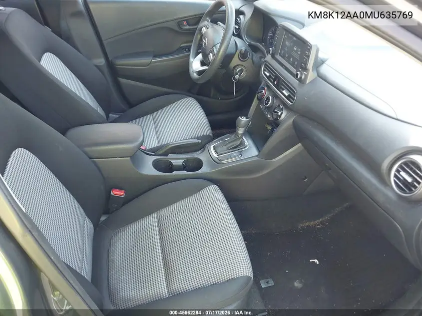 2021 Hyundai Kona Se VIN: KM8K12AA0MU635769 Lot: 45662284