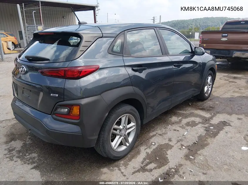 2021 Hyundai Kona Se VIN: KM8K1CAA8MU745068 Lot: 45665378