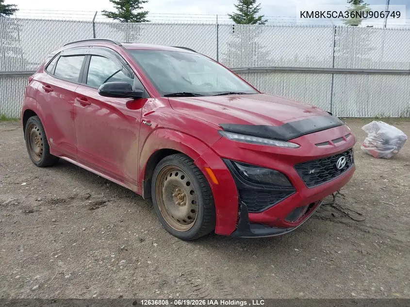 2022 Hyundai Kona Limited VIN: KM8K5CA36NU906749 Lot: 12636808