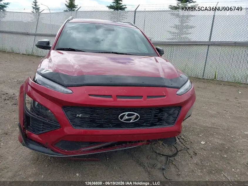 2022 Hyundai Kona Limited VIN: KM8K5CA36NU906749 Lot: 12636808