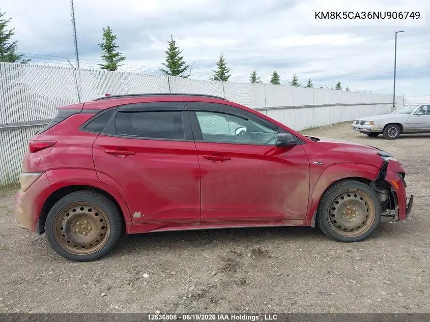 2022 Hyundai Kona Limited VIN: KM8K5CA36NU906749 Lot: 12636808