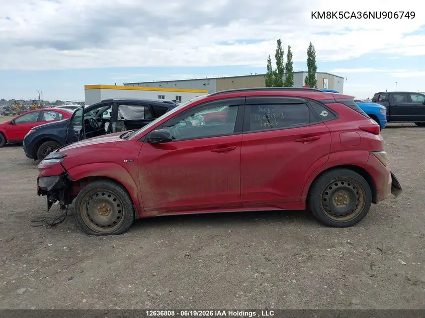 2022 Hyundai Kona Limited VIN: KM8K5CA36NU906749 Lot: 12636808