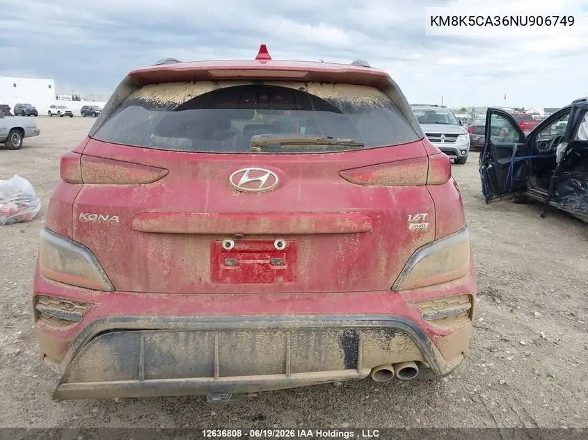 2022 Hyundai Kona Limited VIN: KM8K5CA36NU906749 Lot: 12636808