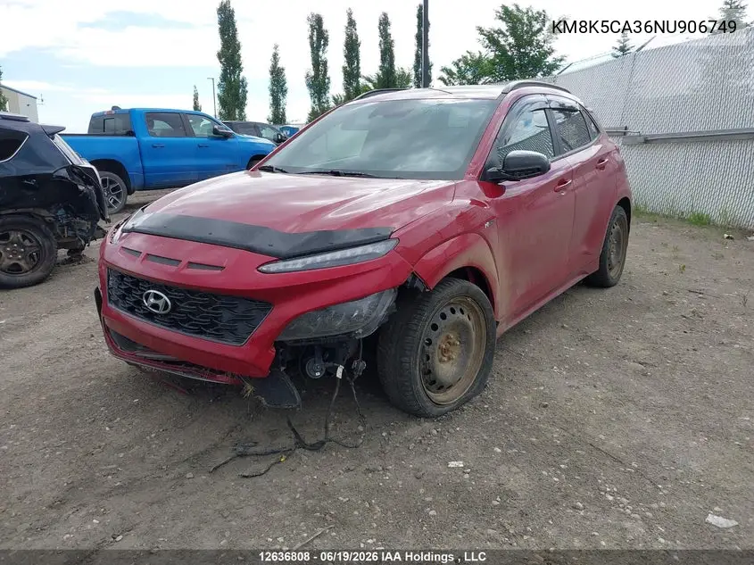 2022 Hyundai Kona Limited VIN: KM8K5CA36NU906749 Lot: 12636808