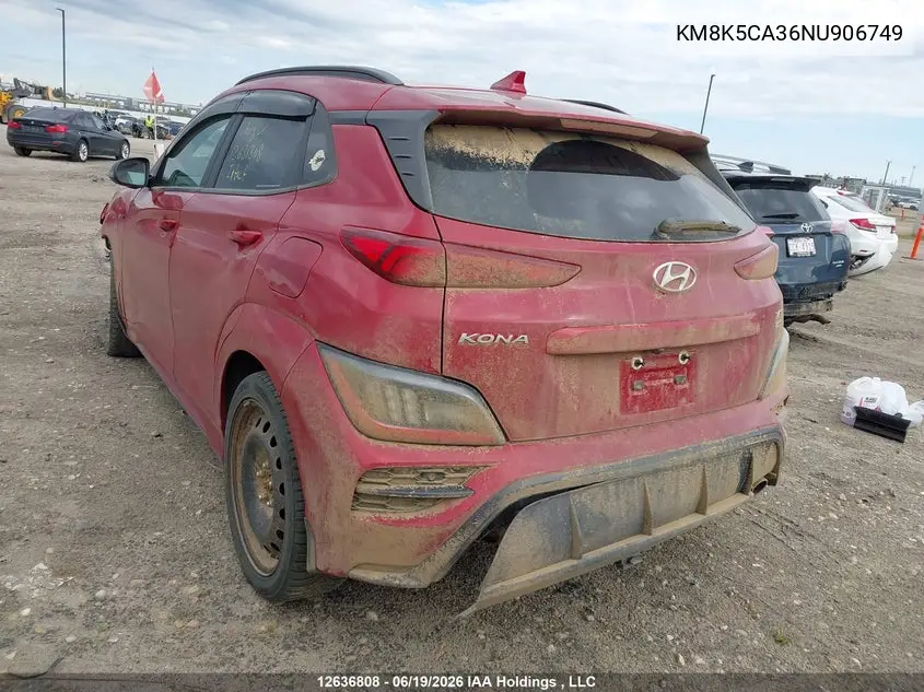 2022 Hyundai Kona Limited VIN: KM8K5CA36NU906749 Lot: 12636808