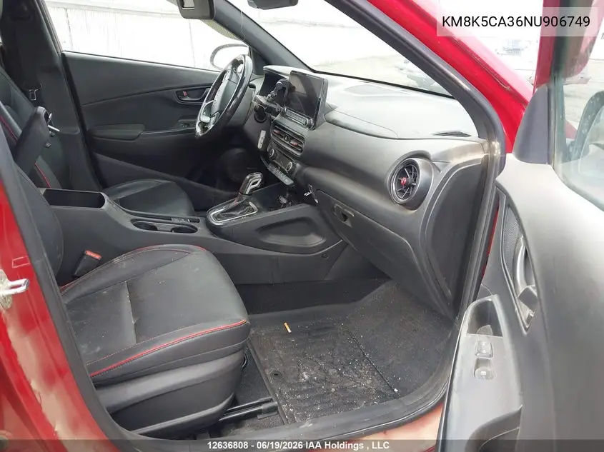 2022 Hyundai Kona Limited VIN: KM8K5CA36NU906749 Lot: 12636808