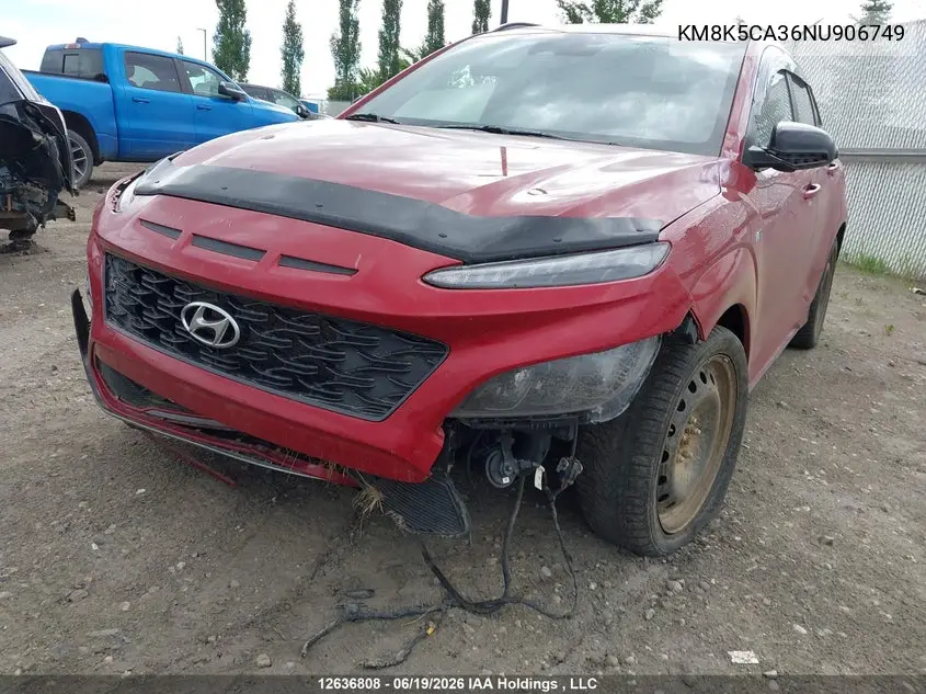 2022 Hyundai Kona Limited VIN: KM8K5CA36NU906749 Lot: 12636808