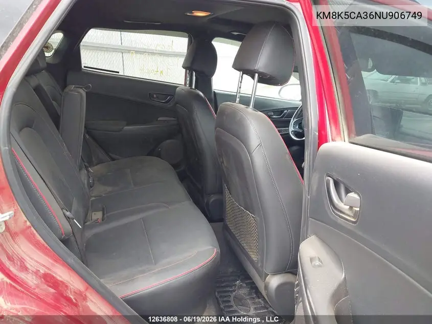 2022 Hyundai Kona Limited VIN: KM8K5CA36NU906749 Lot: 12636808