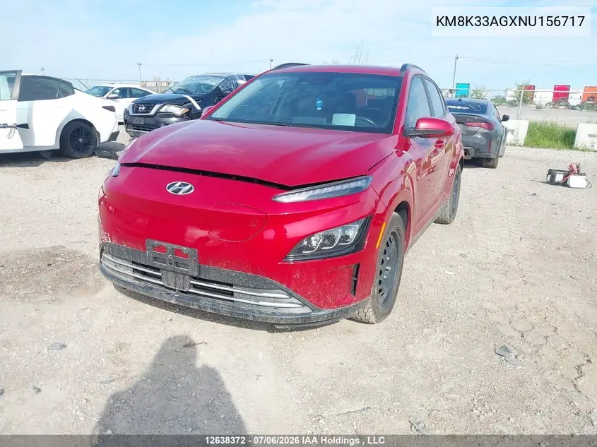 2022 Hyundai Kona Sel VIN: KM8K33AGXNU156717 Lot: 12638372