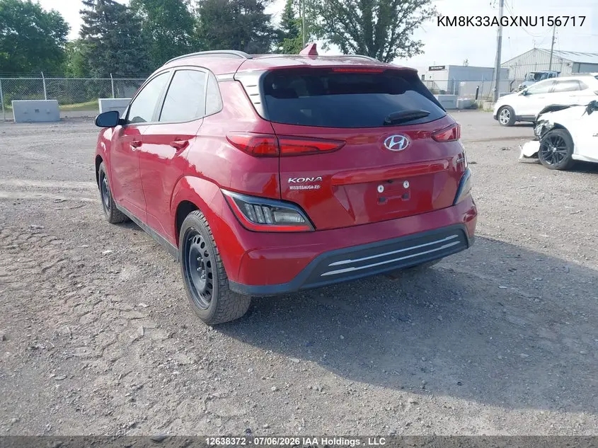 2022 Hyundai Kona Sel VIN: KM8K33AGXNU156717 Lot: 12638372