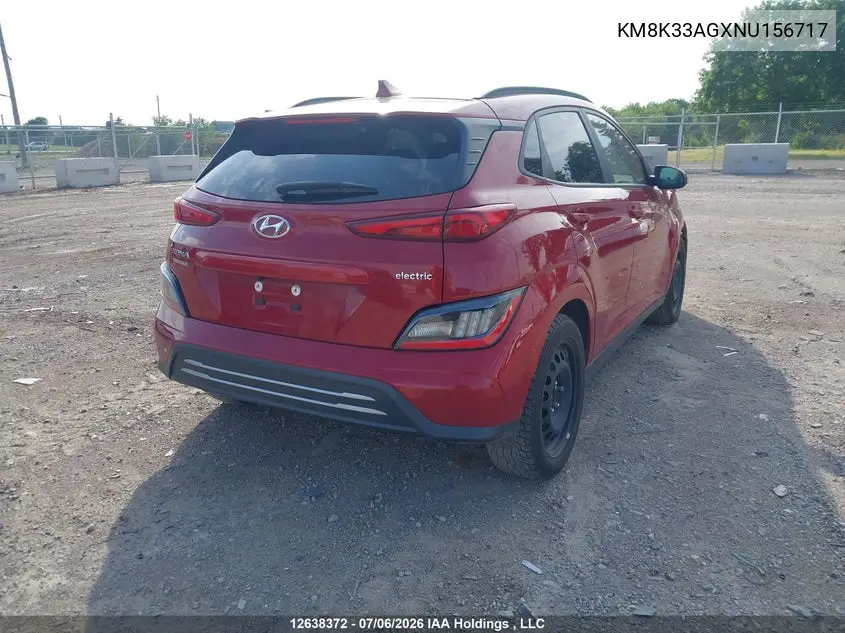 2022 Hyundai Kona Sel VIN: KM8K33AGXNU156717 Lot: 12638372