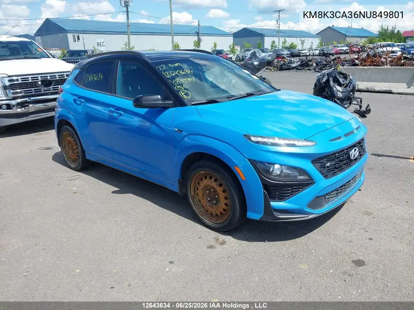 2022 Hyundai Kona N Line VIN: KM8K3CA36NU849801 Lot: 12643634