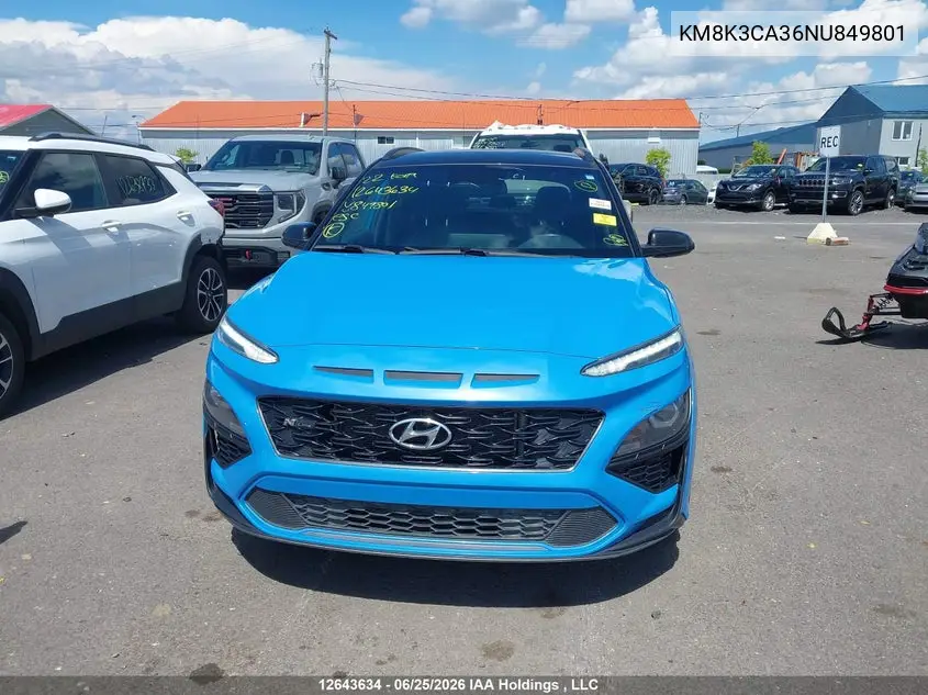 2022 Hyundai Kona N Line VIN: KM8K3CA36NU849801 Lot: 12643634