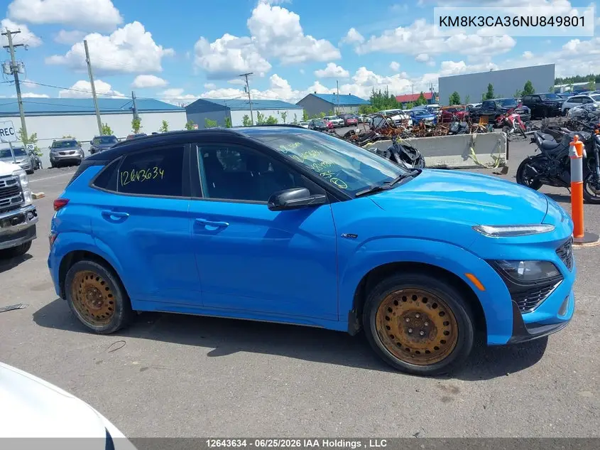 2022 Hyundai Kona N Line VIN: KM8K3CA36NU849801 Lot: 12643634